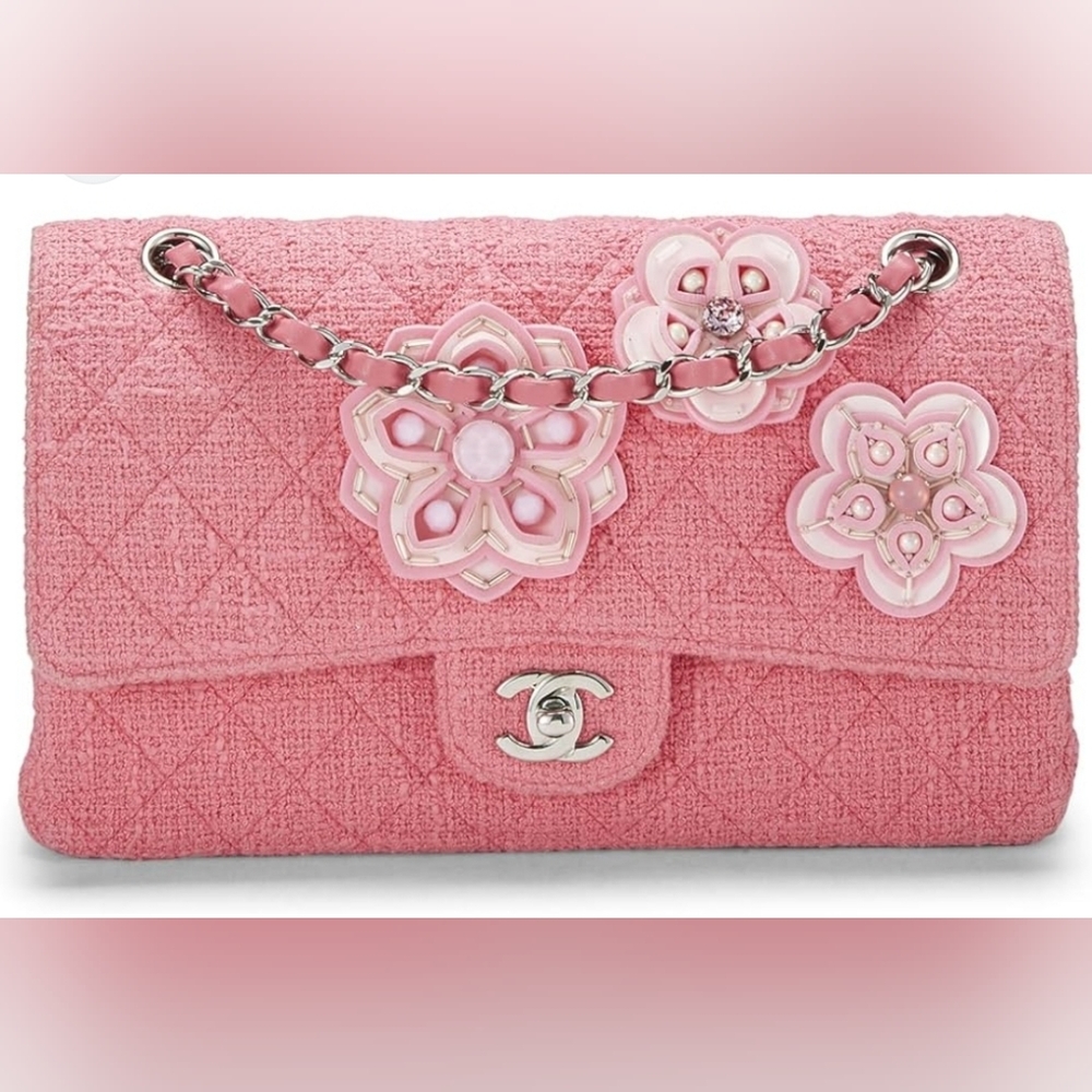 🌺 Chanel Classic Tweed Double Flap Flower Bag 🌺